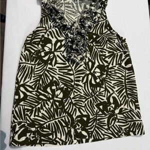 🛍️ Kate Spade New York Ruffle Neck Sleeveless Top | Tropical Leaf Print | Size 2